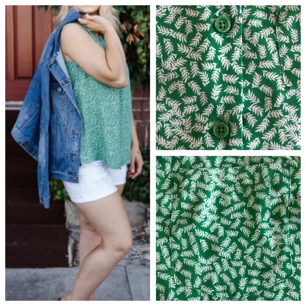 Who What Wear Floral Leaf Sleeveless Green Flow Blouse Top, sz. XS